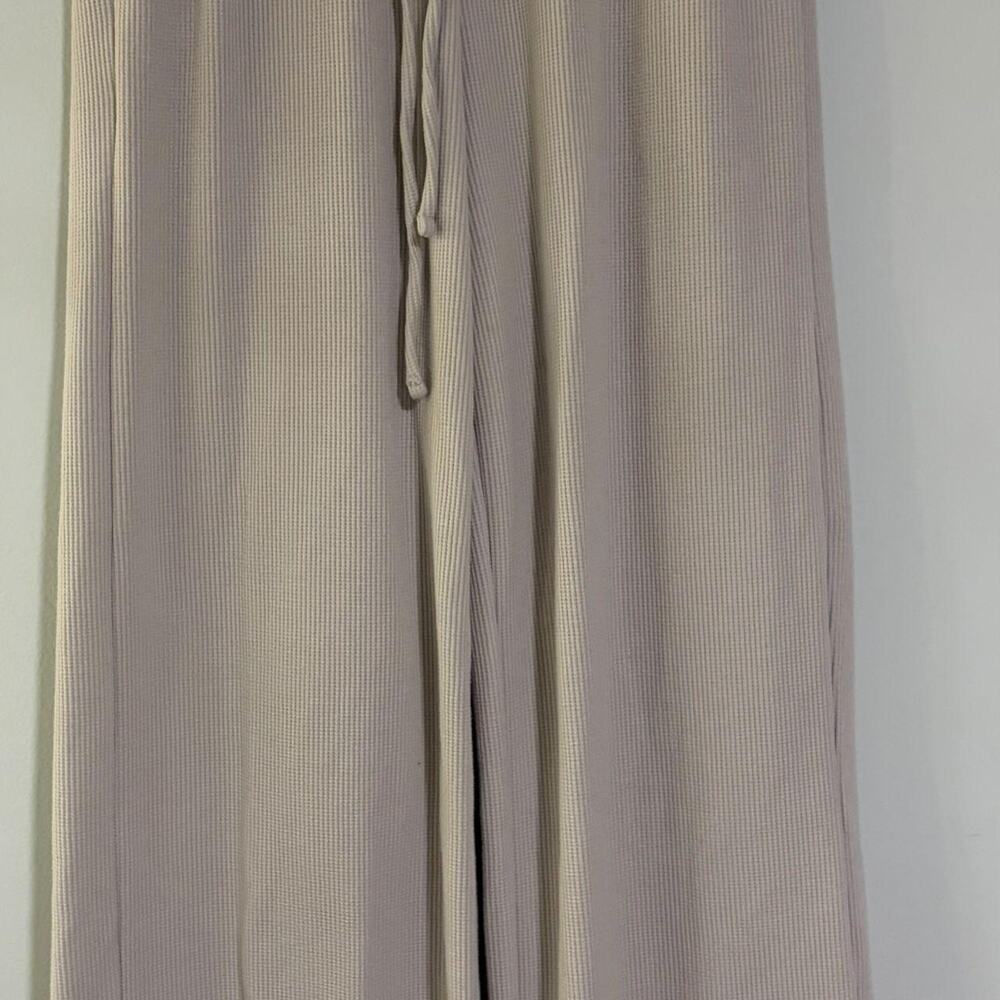 Gilly Hicks Waffle Knit Wide Leg Lounge Pants Oatmeal Gray Pockets XS